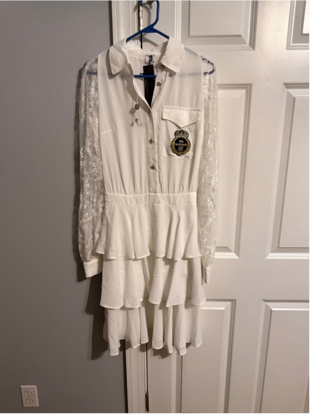 Women's Gil Santucci Long Sleeve Dress White Gold Size 40IT/US 4 - Picture 2 of 8